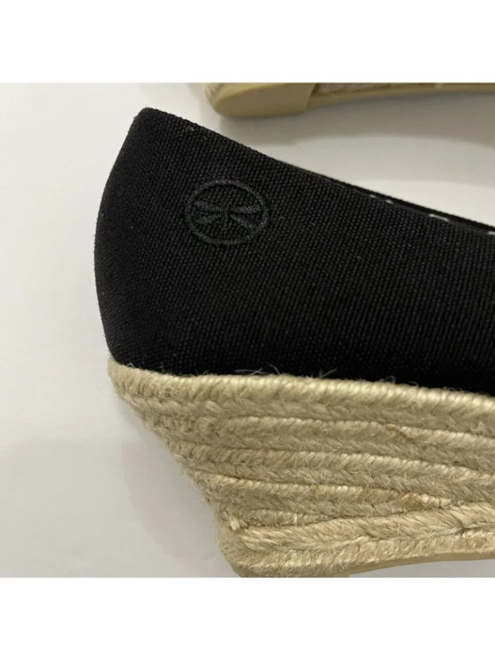 Talbots Black Canvas Peep Toe Sip On Espadrille Wedge Sandal
